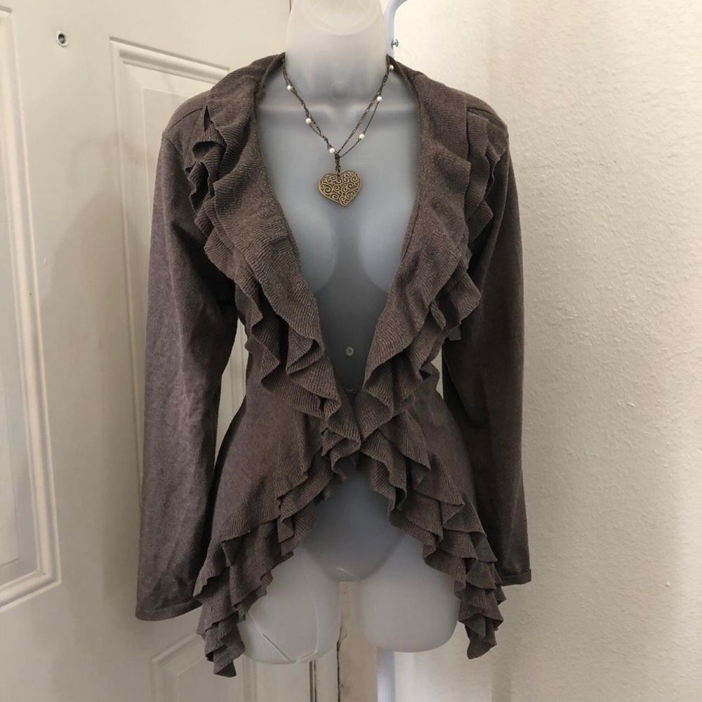Whimsygoth boho brown ruffle cardigan sweater long sleeve cottagecore whimsical
